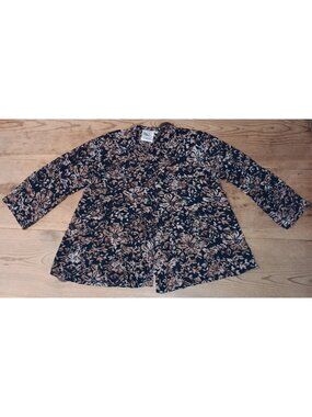 Vtg Reds Threads Swing Jacket Women M Black Brown Floral Chinese Knot Neck Rayon